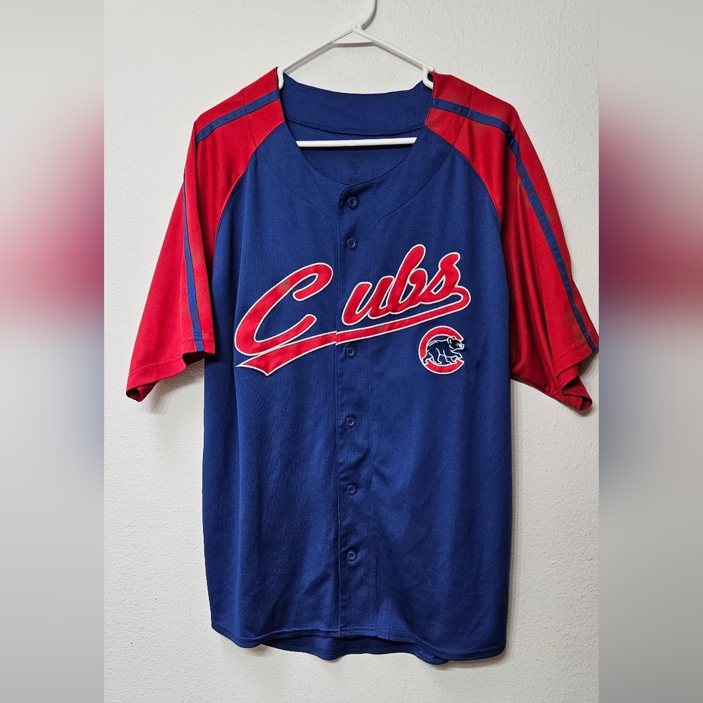 Men's Stitches Royal Chicago Cubs Button-Down Raglan Replica Jersey